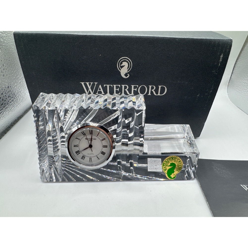 Waterford Crystal Desk Clock Ireland Wedge Cut Roman Numeral Quartz 196.759.0030